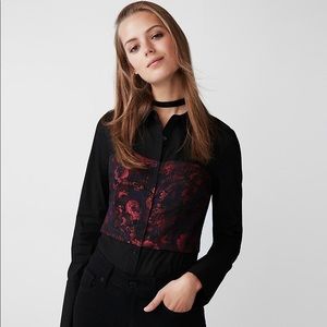Express Long Sleeve Floral Corset Button Up Top S
